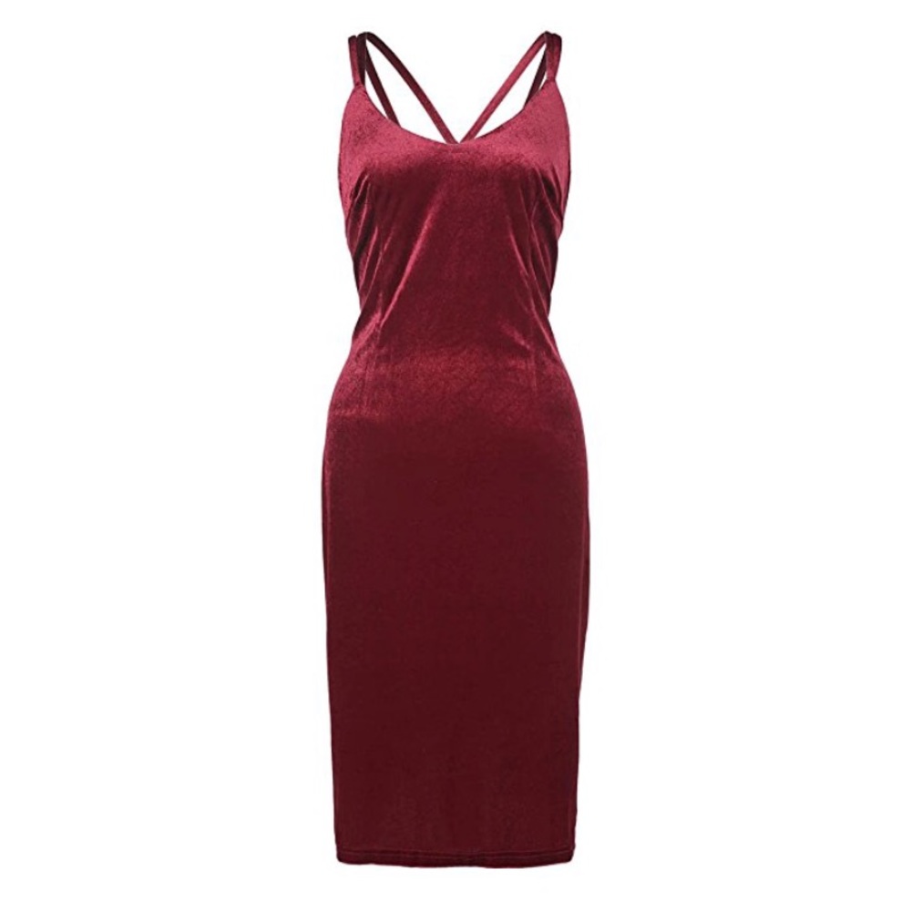 Plush Burgundy Velvet Midi Bodycon Dress - Picture 3 of 6